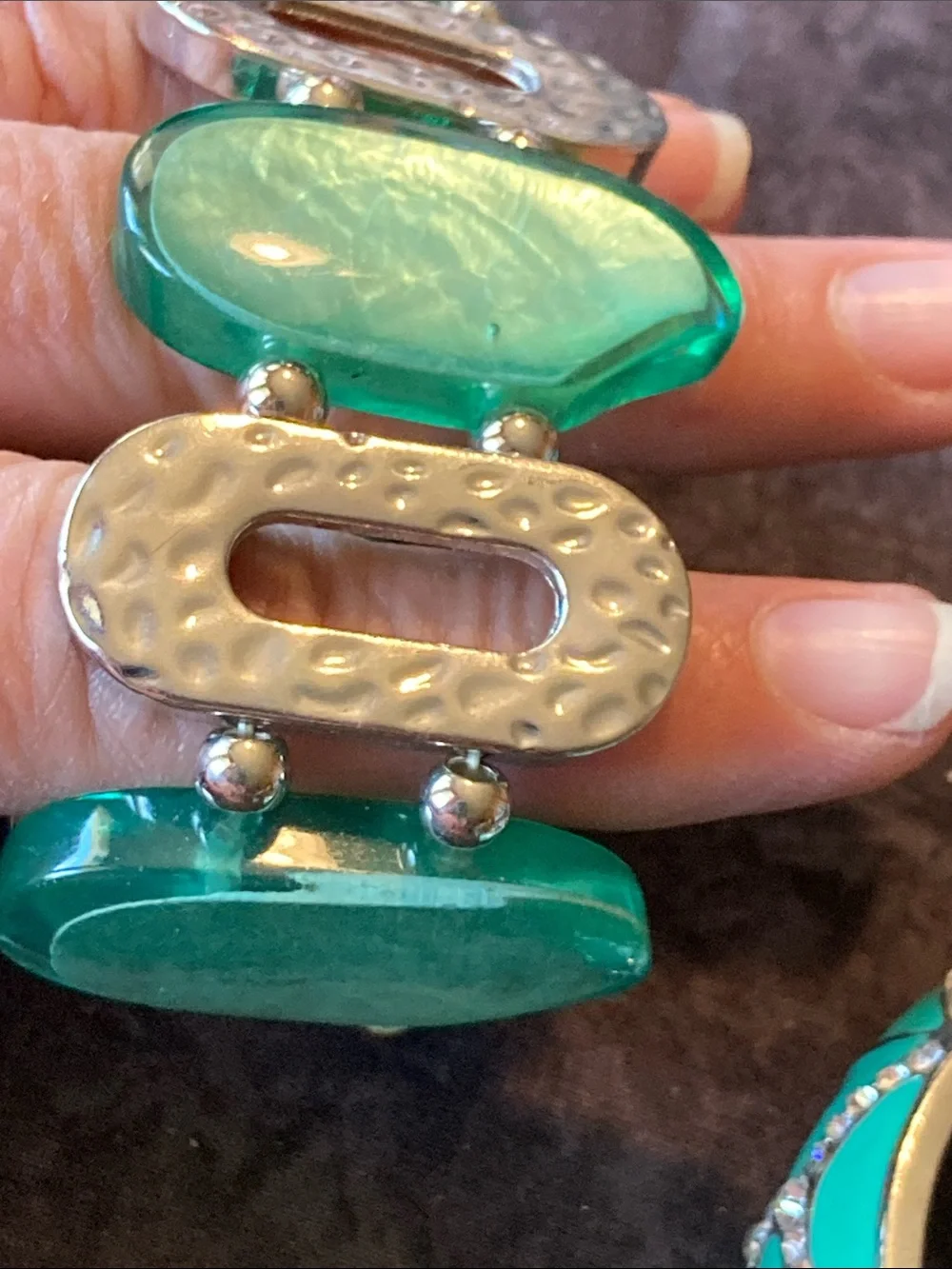 Trio Bracelet Set Stretchy Enamel Rhinestone Beads Rich Teal